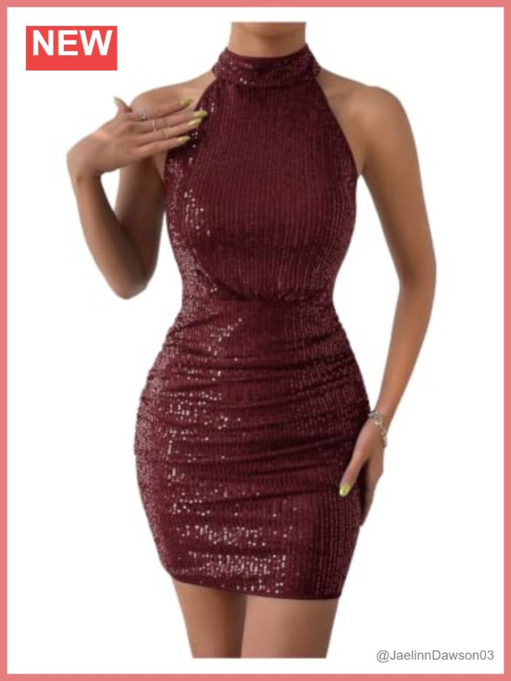 RoseSeek Womens Halter Neck Sequin Mini Club Cocktail Dress